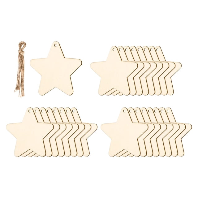 25 piezas de rebanadas de madera de estrella sin terminar con en forma de estrella de madera de madera preperforadas para decoraciones