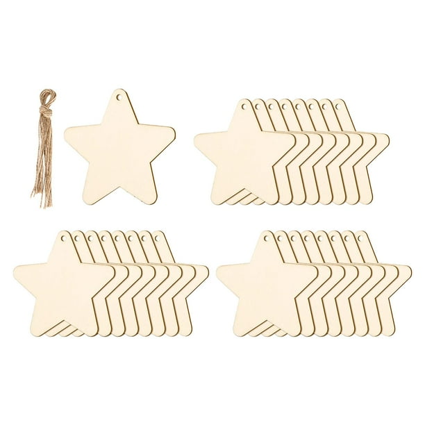 25 piezas de rebanadas de madera de estrella sin terminar, de madera en blanco con , adornos de madera para manualidades, adornos