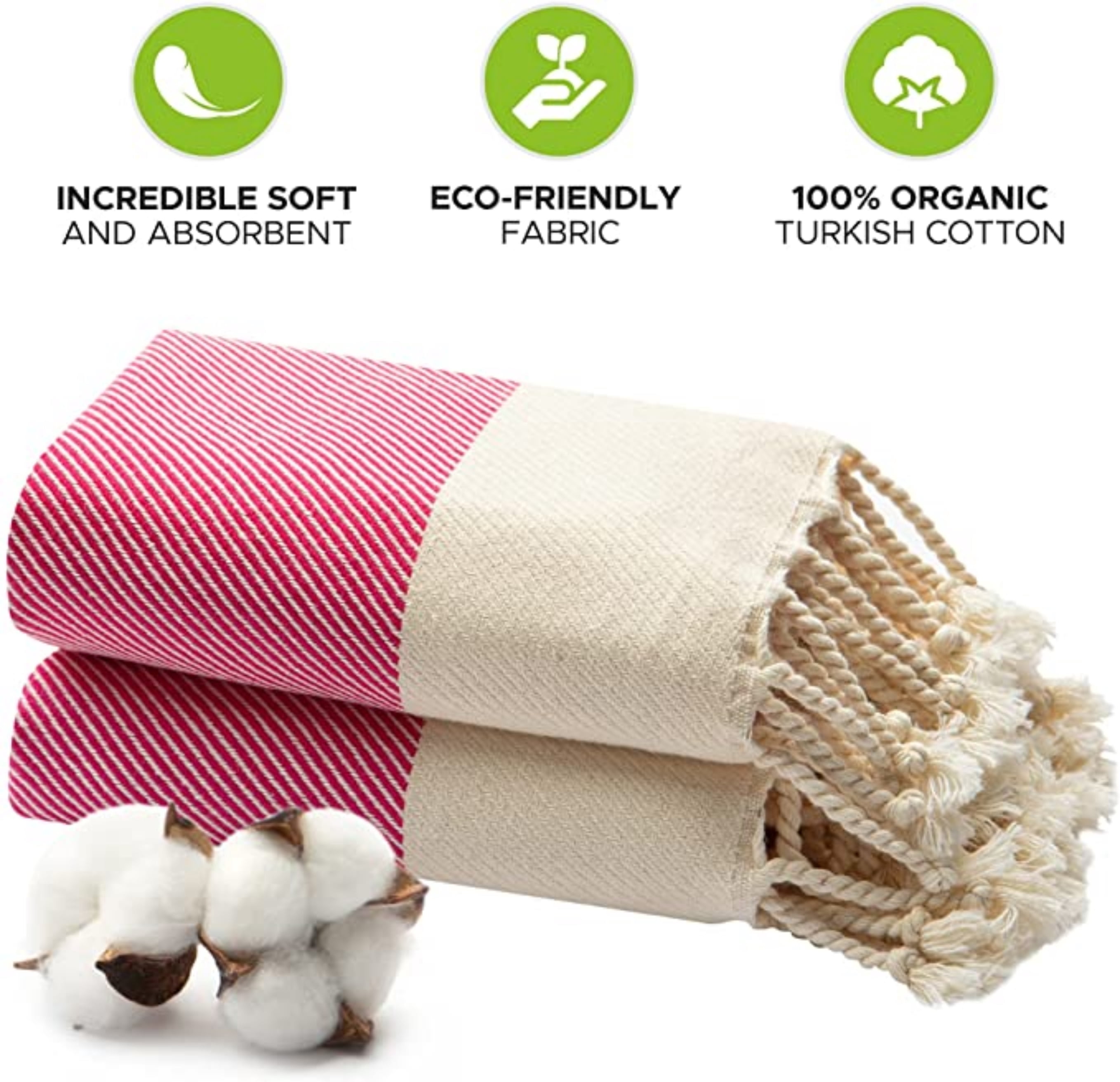 Mykonos 6-Pack Turkish Cotton Hand Towels – Fuchsia Line, 40x19 in, Soft Absorbent Decorative Bathroom Towel Set