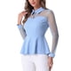 thumbnail image 4 of Blusa de malla transparente para mujer INSPIRE CHIC con cuello de solapa, abertura en forma de llave y peplum con volantes, talla M, azul claro, 4 of 6