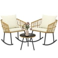 thumbnail image 2 of Outsunny Cushioned 3 Piece Patio Rocking Chair Patio Set, Glass Top Coffee Table Wicker Bistro Set, Cream White, 2 of 9