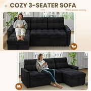 Muumblus Convertible Sofa Bed, Sectional Sleeper Sofa with Storage Chaise, L-Shaped Couch for Living Room, Black Chenille