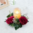 thumbnail image 6 of Pillar Candle Rings Wreath Small Wreath Pillar Candle Holder Floral Wreaths Artificial Floral for Farmhouse Tabletop Wedding , Red, 6 of 7