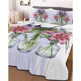 thumbnail image 3 of Quilts Twin Size Bedding Set, Purple Red Spring Floral Lightweight Quilted Comforter, Summer Botanical Watercolor Soft Reversible Bedspread Coverlet with Pillow Covers for All Season, 68" x 86", 3 of 7