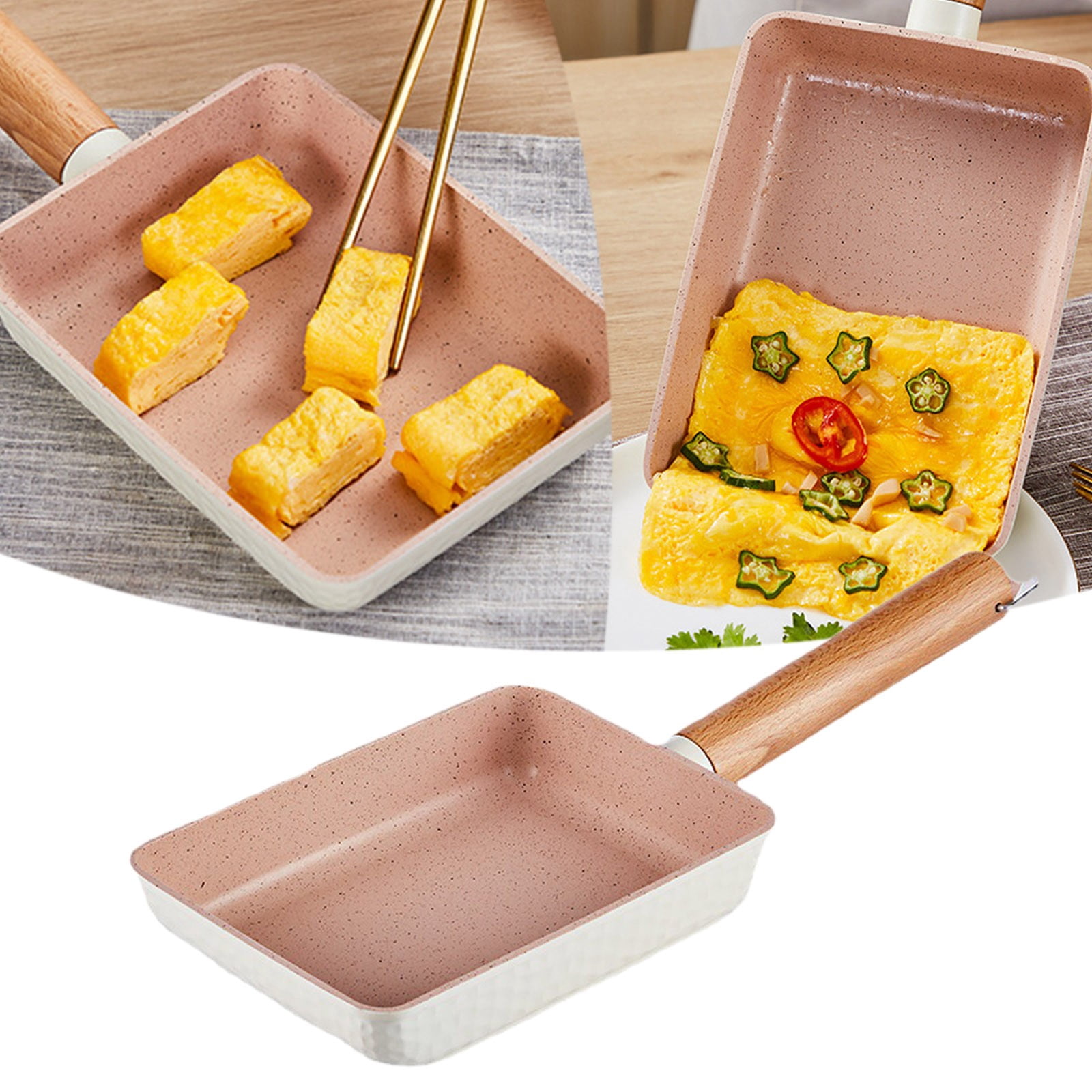 YAZHPA Tamagoyaki Pan,Japanese Omelette Pan,White Tamagoyaki Egg Pan, Non Stick Rectangle Pan,Small Frying Pan