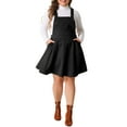 thumbnail image 2 of Agnes Orinda Plus Size Pinafore Overall Dress for Women Adjustable Strap Casual Vintage Faux Suede Dresses 2X Black, 2 of 6