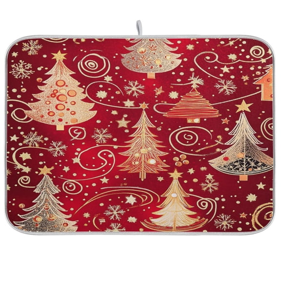 BZSMCE Dish Drying Mat Christmas Trees Red Background Design Drying Mats