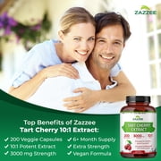 Zazzee Tart Cherry 10:1 Extract 3000 mg Strength – 200 Vegan Capsules – Certified Kosher – Concentrated & Standardized 10X Extract – Antioxidant, Joint & Inflammation Support – All-Natural • Non-GMO