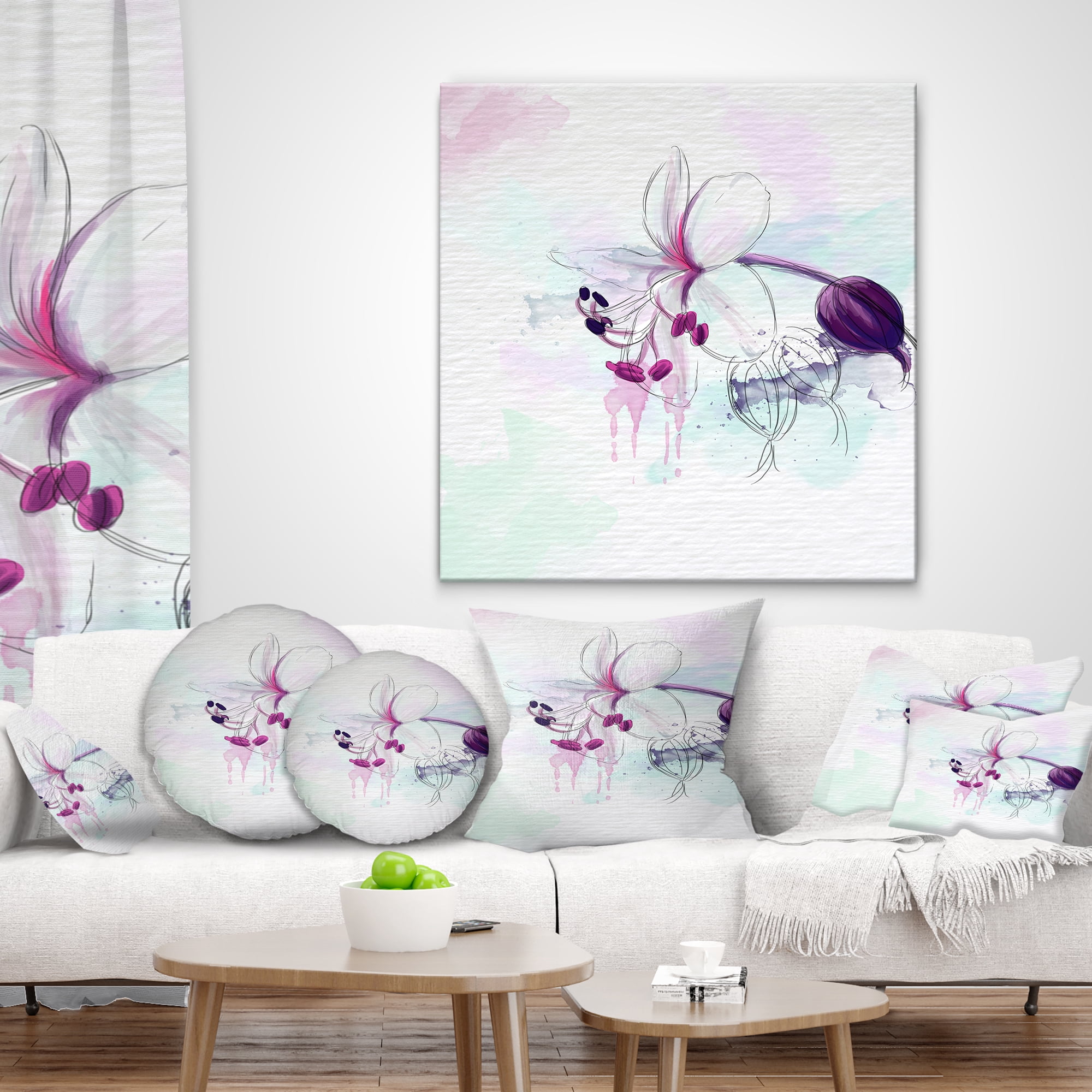 Designart Beautiful Purple Flower with Splashes - Floral Throw Pillow - 18x18