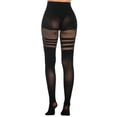 thumbnail image 5 of Womens Faux Thigh High Tights Stitching Opaque Suspender Pantyhose Mock Over the Knee Goth Striped Fishnet Stockings, 5 of 8