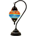 thumbnail image 6 of SILVERFEVER Turkish Moroccan Mosaic Table Lamp - Handmade Swan Neck Tiffany Glass Table Bedside Lamps w Bronze Base14.5 LED Bulb Included Ocean Sunset, 6 of 7