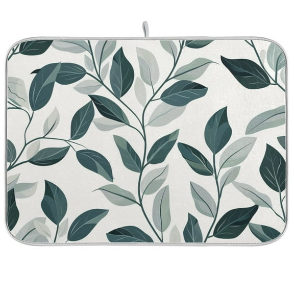 Dark Green Leaves Vines Dish Drying Mat Dish Drainer Rack Mats Water Absorbent Non-Slip Easy Clean Heat Resistant for Kitchen Counter