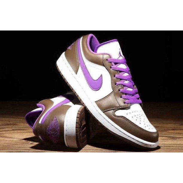 Ni - ke Air Jordan 1 Low Retro Purple Brown White Casual Shoes Men's Size 13