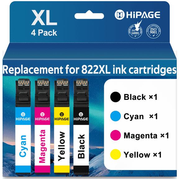 HIPAGE 822 Ink Cartridges Compatible with Epson 822 Ink for Epson 822XL Ink Cartridge Combo Pack for  WF-3820 WF-4830 WF-4833 Printer