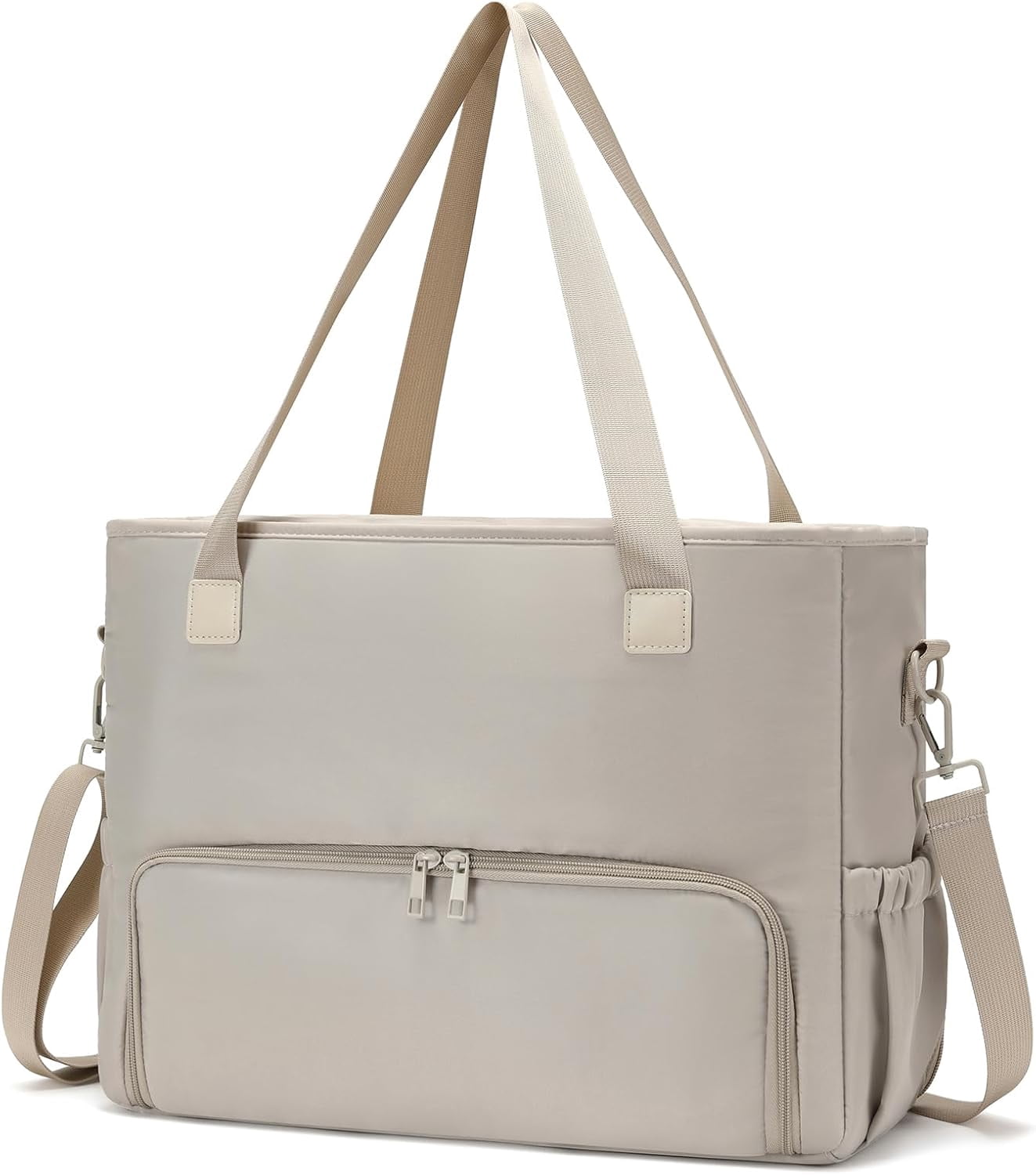 Mirlewaiy 2-in-1 Lunch & Laptop Tote Bag 15.6" Work Bags for Women Polyester Casual Teacher Nurse Bag Laptop Briefcase-Khaki