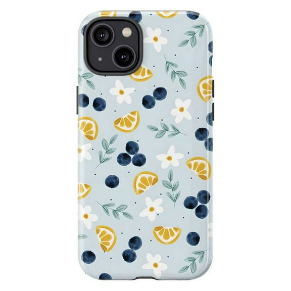 Blueberry Orange Floral Phone Case, Fresh Fruit Aesthetic Protective Cover for iPhone 16 15 14 13 12 11 Pro Max Plus Mini