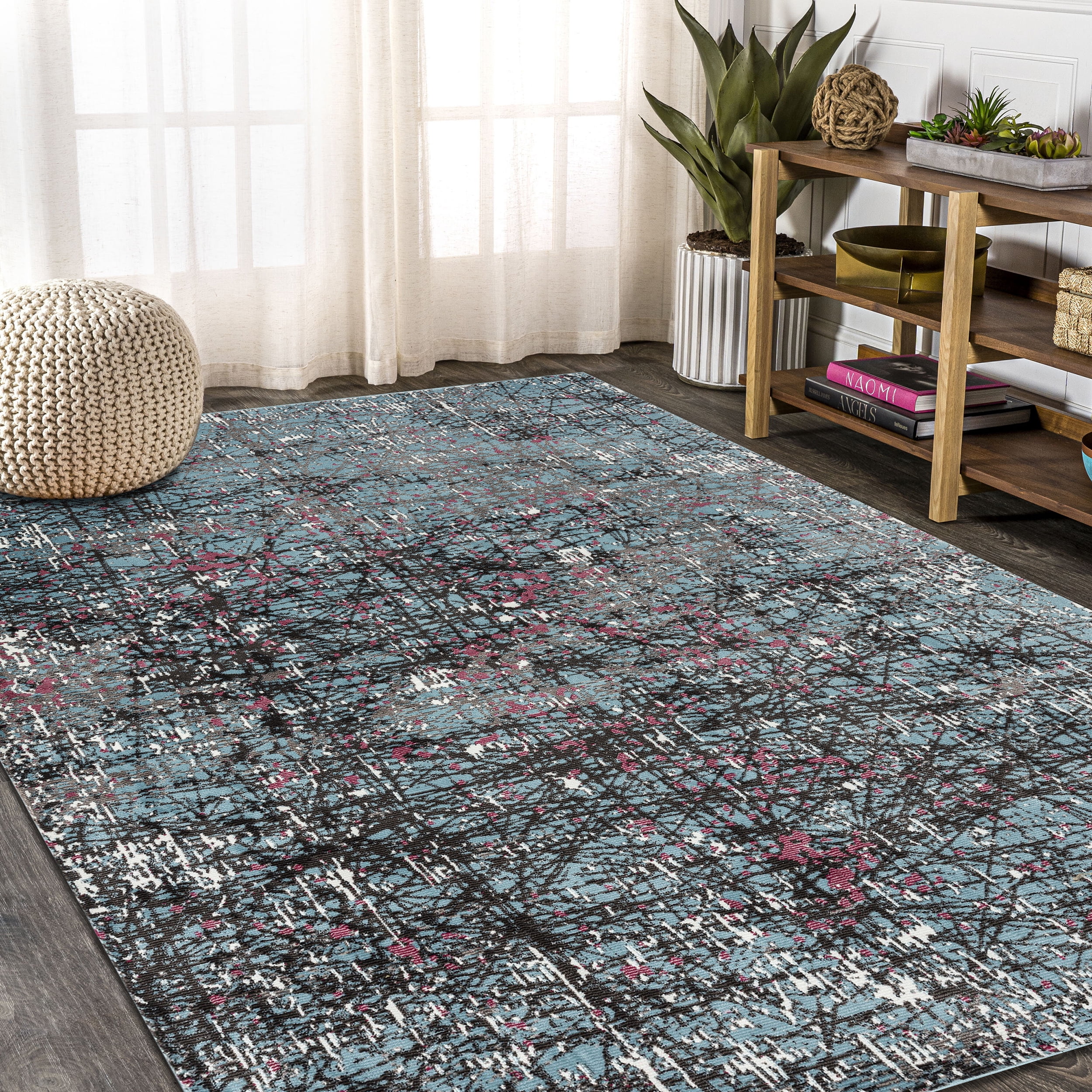 Ox Bay Pulse 7'6" x 9'6" Blue/Black Abstract Performance Indoor Area Rug