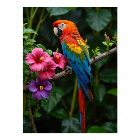 Diamond Art Kit for Adults, Parrot Colorful Flowers Perched Branch Diamond Painting for Adults Beginners, DIY Diamond Art Painting Kits, 5D Diamond Painting Crafts for Home Decor 12x16 Frameless