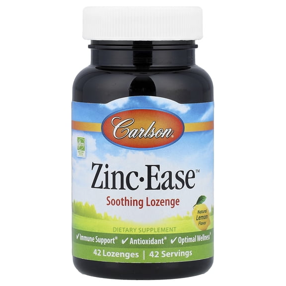Carlson Zinc-Ease Soothing Lozenge, Natural Lemon, 42 Lozenges