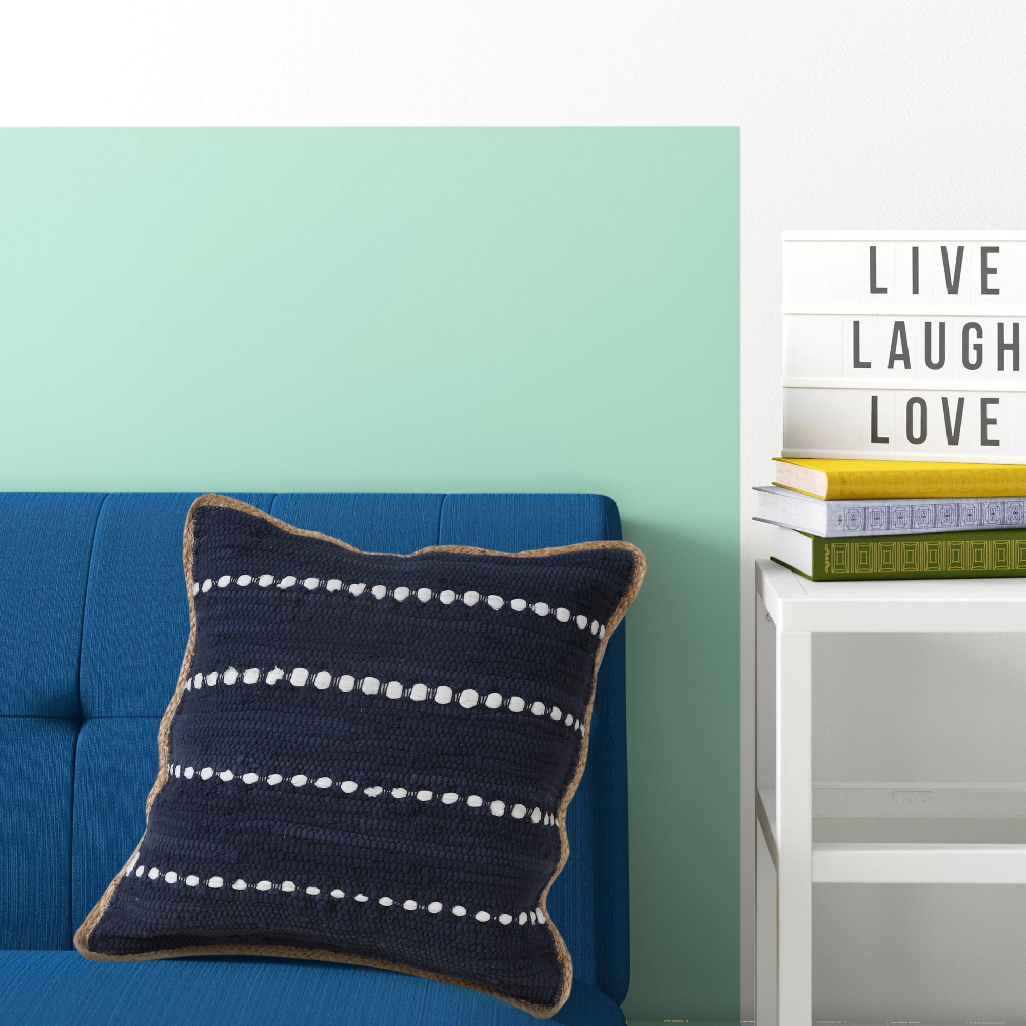 Laddha Home Designs Handwoven Flanged Border Striped Cotton Throw Pillow Cover - 20" - Blue and