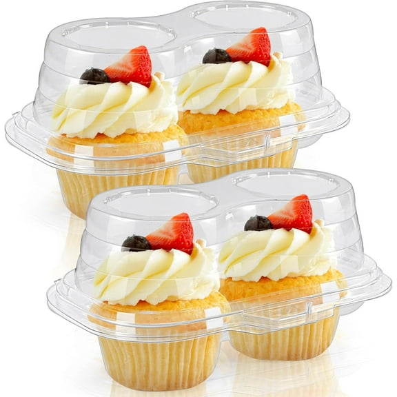 Jeffbaubl 60 Pcs 2 Cavity Cupcake Boxes,Clear Plastic Cupcake Containers,2-Compartment Cupcake Carrier Holder Box with Lids,Stackable Disposable Cupcake Holder for Muffins Pies