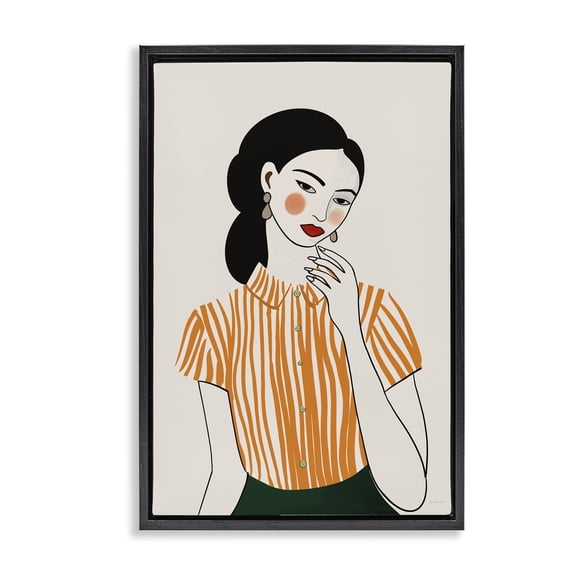 Stupell Industries Modern Woman in Orange Blouse Black Floating Frame Canvas Art, 17 x 25, by Omar Escalante