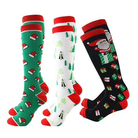 

Etereauty 3 Pairs Christmas Compression Socks Breathable Stocking Chic Stockings