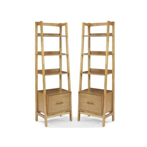 Home Square 25" Height 4 Shelf Wood Bookcase Set in Acorn Brown (Set of 2)