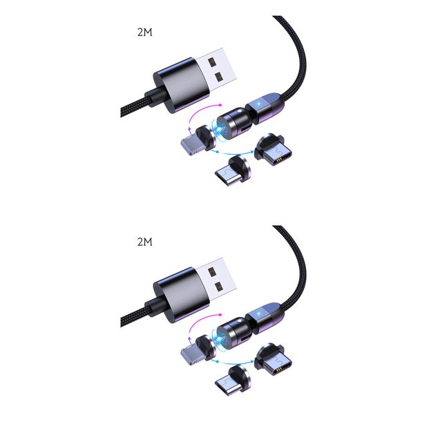 Methold Cable de succión magnética para USB Carga rápida Cabeza redonda Opcional 3 EN 1 Enchufe para Type3 NO3
