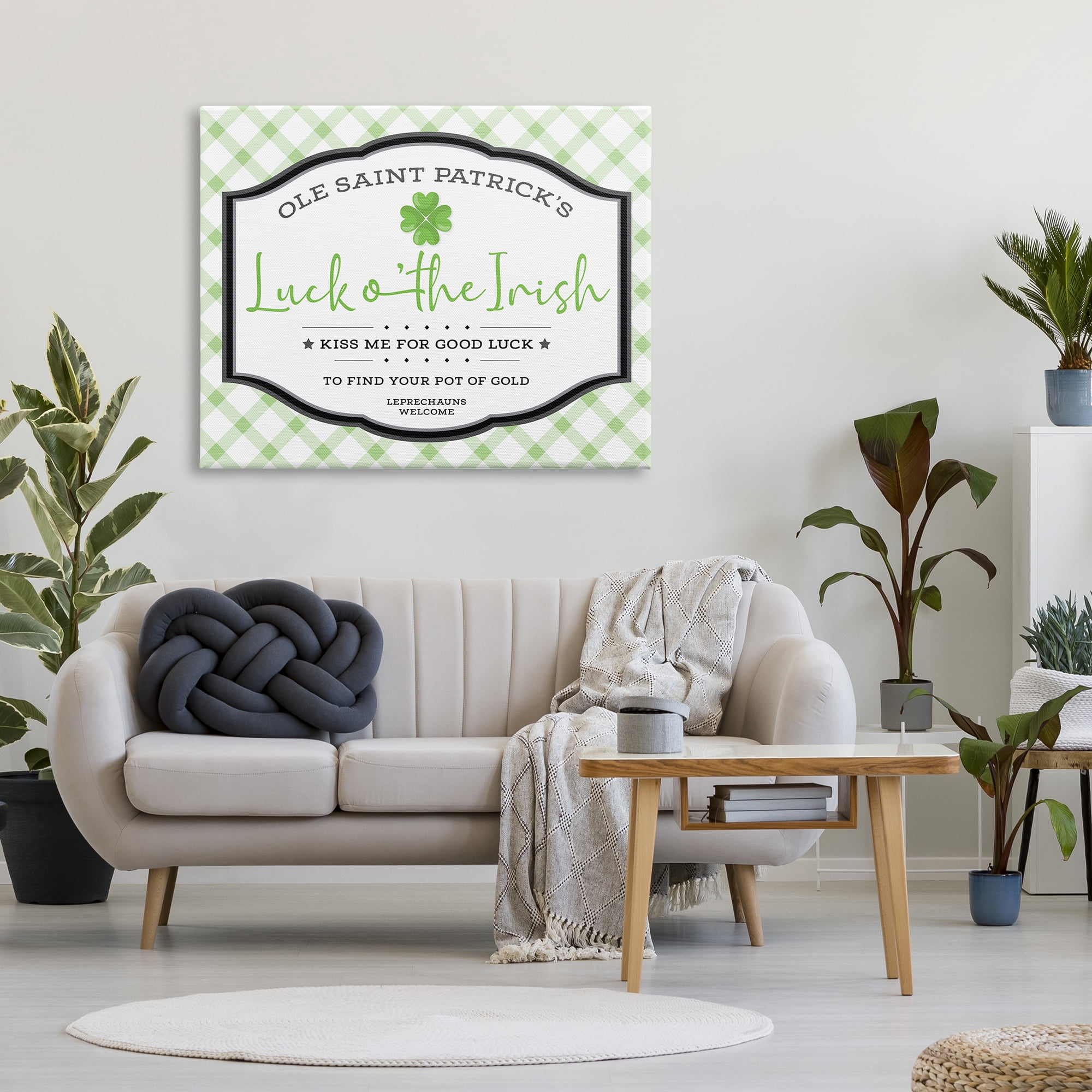 Stupell Industries Saint Patrick's Luck o'the Irish Sign Green Plaid, 36 x 48, Designed by AE Design