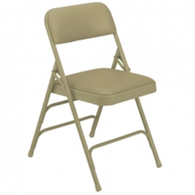 Vinyl Upholstered Premium Triple Brace Double Hinge Folding Chair French Beige with Beige Frame