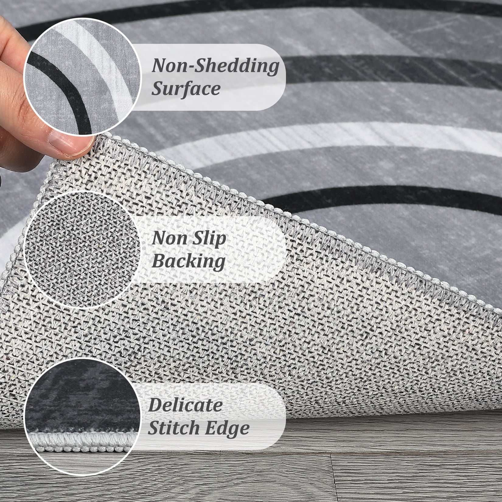 FairOnly 10'x13' Grey Living Room Machine Washable Area Rugs Contemporary Circle Print Ultra-Thin Rugs for Home Office Family Room Carpet