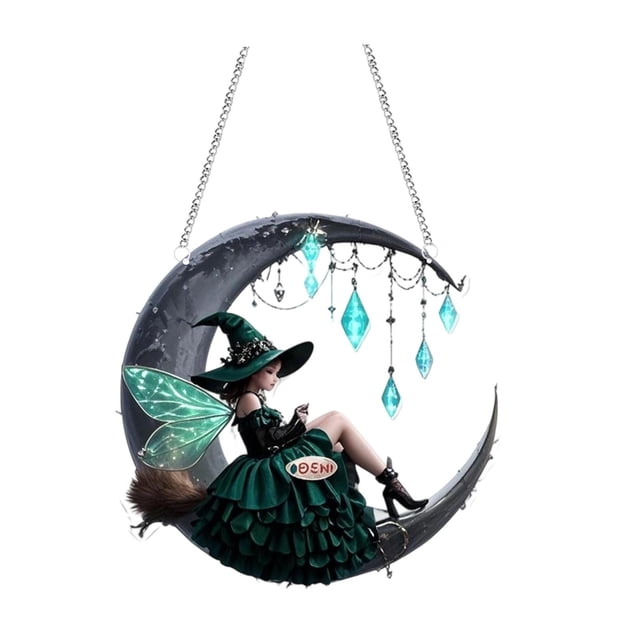 Acrylic Witch With Crystal Pendant Wall Hanging Multicolor For Home Decor Halloween Theme With Light Catching Diamonds And Year Round Display