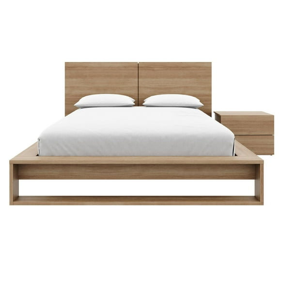 Ensemble de chambre à coucher Birkin 3 pièces avec tête de lit, sommier à lattes et table de chevet