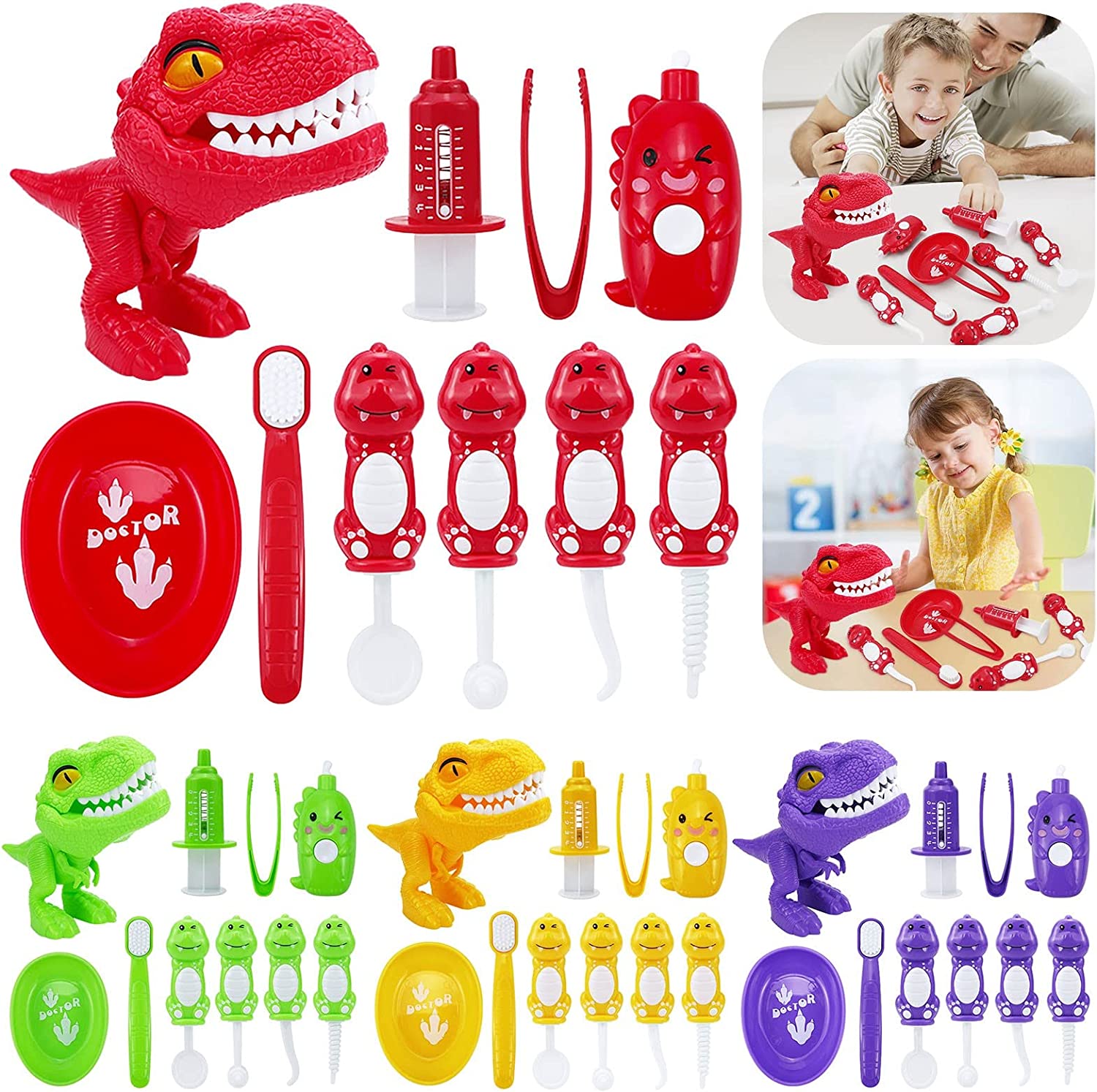 Klzo 10pcs Cartoon Dinosaur Dentist Doctor Kit Play Sets for Kids