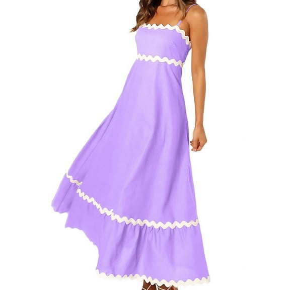 Women'S 2025 Summer Flowy Maxi Dress Casual Sleeveless Spaghetti Strap Ruffle Beach Long Dresses Taro  M