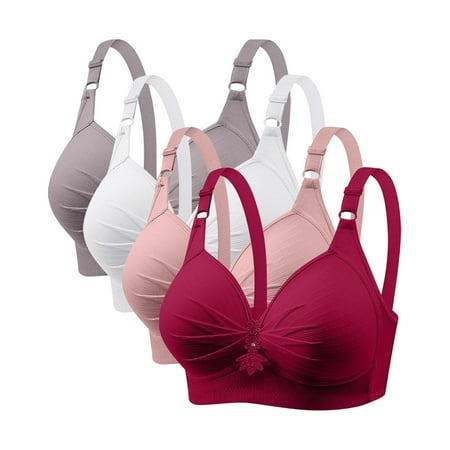 GERsome Pack of 4 Assorted Color Comfortable Full Coverage Bra for Women Wireless Bras with Soft Support Plus Size Everyday Bras 4PC#Pink/Gray/Wine/White XXXL