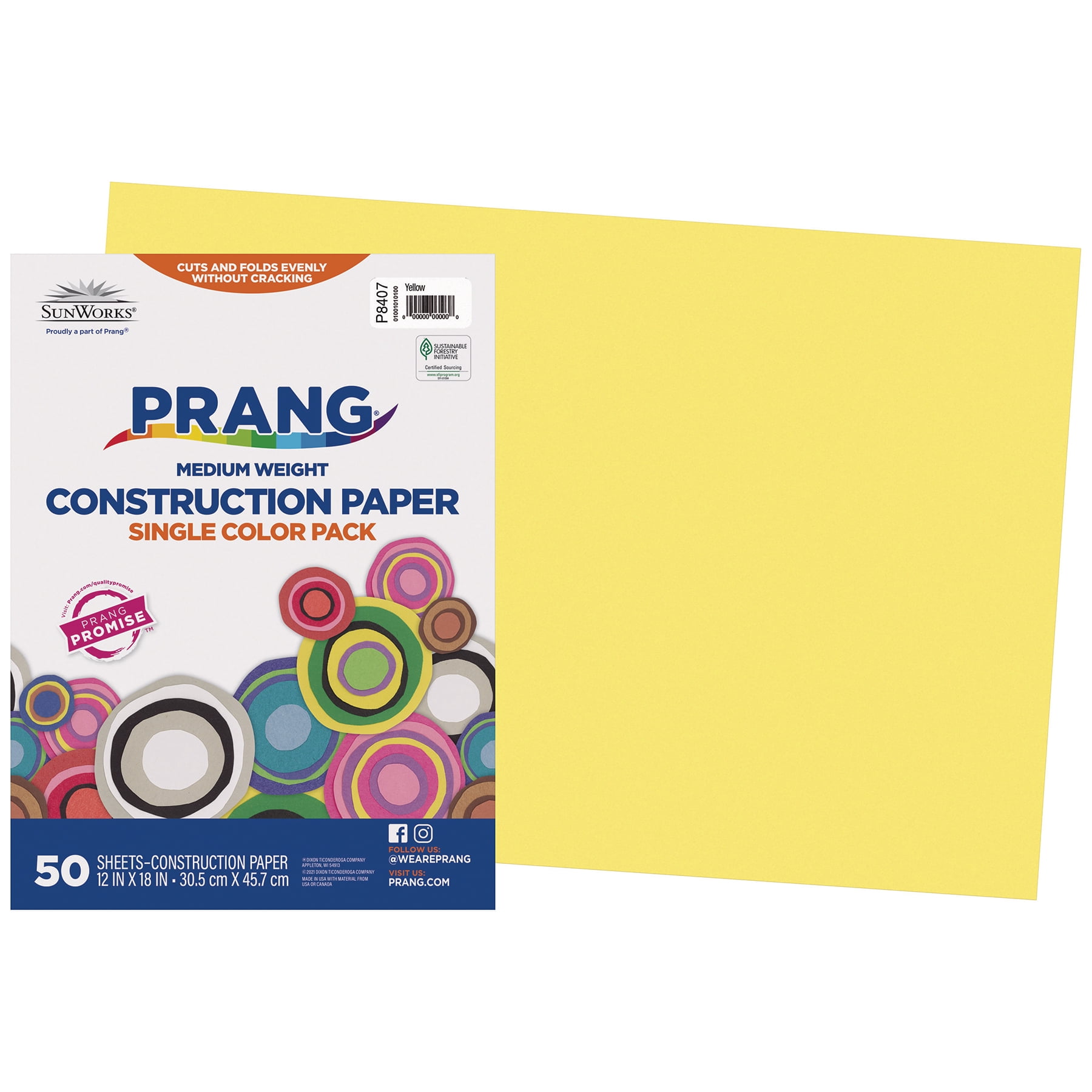 Prang Construction Paper, Medium Weight, Yellow, 12" x 18", 50 Sheets Per Pack, 5 Packs