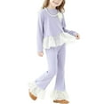 thumbnail image 4 of ATOGUTA Girls Sets Kids Long Sleeve Ruffled Tops and Flared Pants Sweatsuit Clothing Sets Size 1T-10, Purple, 4 of 4