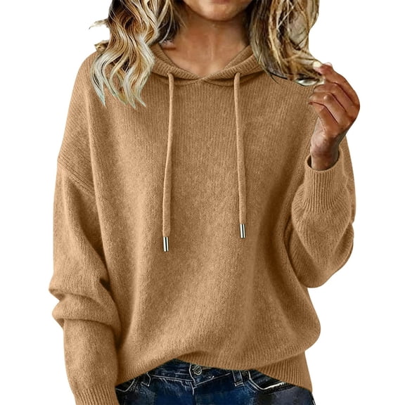 Craaazy Women's Long Sleeve Solid Color Hooded Knit Pullover Sweaters Gifts
