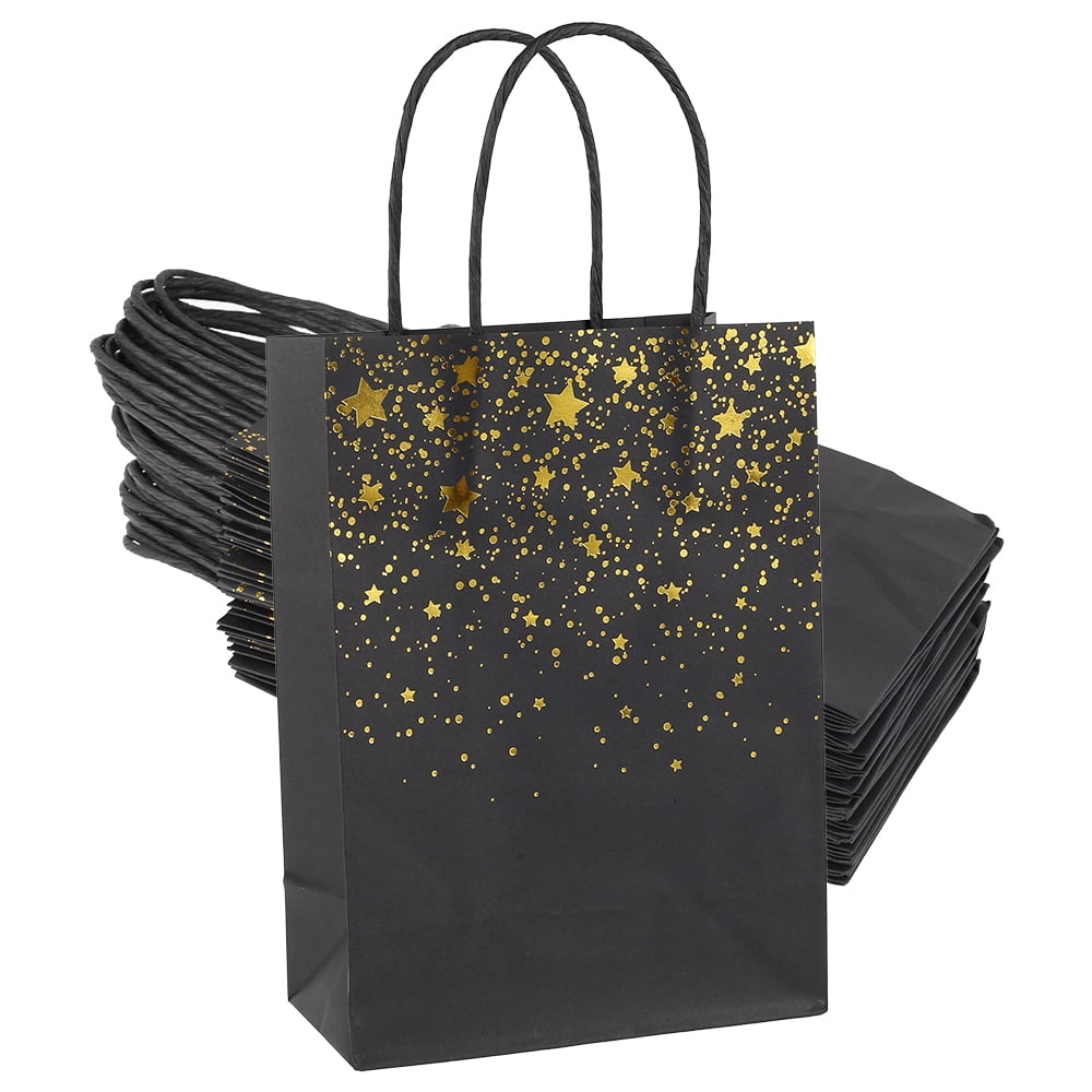 Duety 25 Pieces Bronzing Gold Black Paper Kraft Paper Bag Party Bags Gold  Bags Birthday Bride Gift Hen Party Bags with Handle for Party Favors 