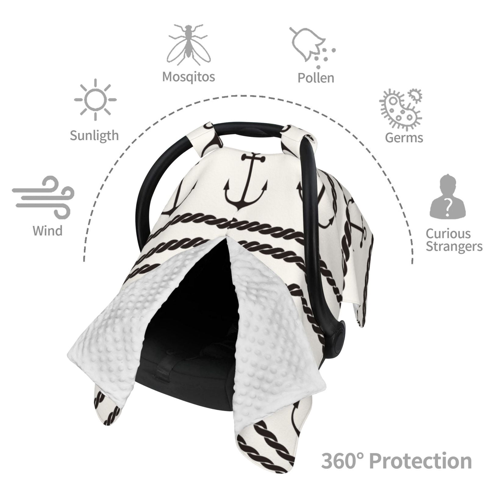 Naloa Anchors and Ropes Baby Car Seat Cover, Breathable Baby Carrier Cover, Multiuse Baby Carrier Cover & Nursing Breastfeeding Cover