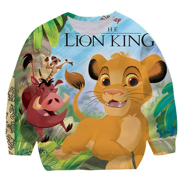 Sudadera de Anime Simba del Rey León para niños, ropa de dibujos animados para niños, jersey holgado de manga larga con estampado, sudaderas con capucha de otoño de 1 a 14 años, 3T Gao Jinjia LED