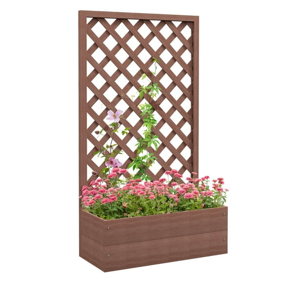 Raised Garden Bed with Trellis Lattice, Wood Planter Box with Self Draining , Freestanding Trellis Planter for Climbing Plants, Vines, Flowers