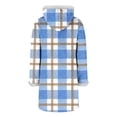 thumbnail image 3 of Christmas Mid Length Plaid Winter Coat for Women Plush Cuffs Long Sleeve Crewneck Button Down Cardigan Jacket for Holiday Light Blue S, 3 of 8
