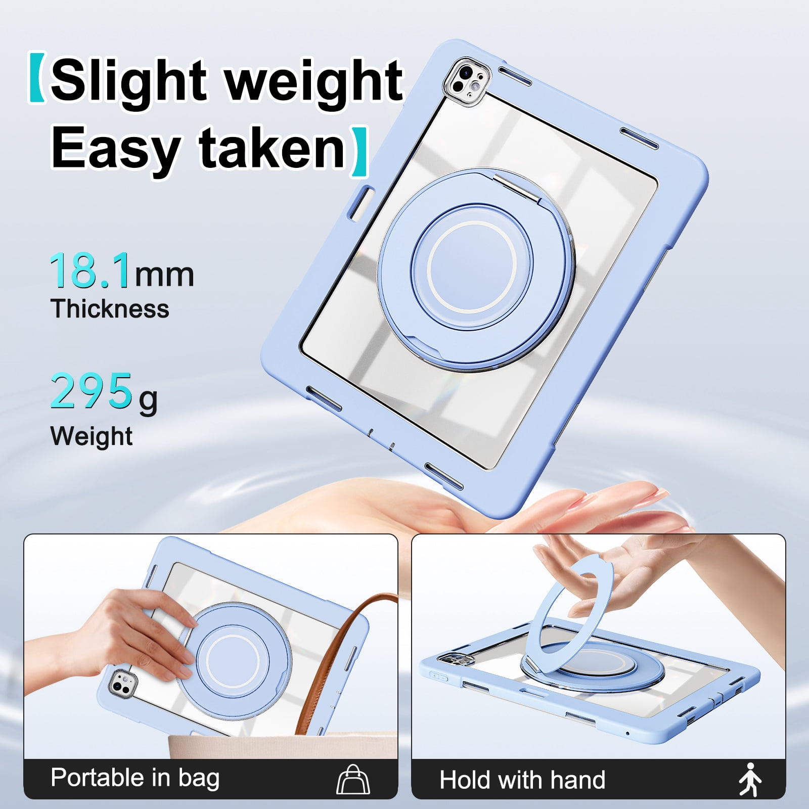 XYX Shockproof Tablet Case for iPad Pro 13 inch M4 2024 (7th Gen) with 360 Rotating Stand, Slim Lightweight with Pencil Holder, Blue
