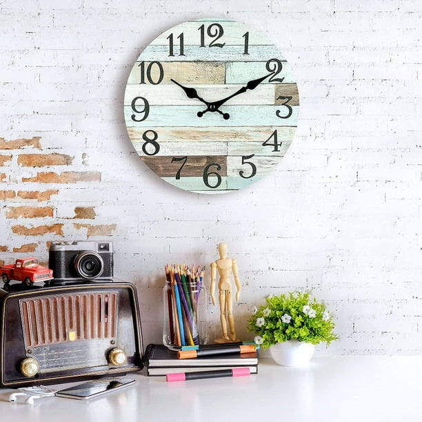 Reloj de pared Relojes de pared rusticos de 12 pulgadas para bano de cocina Reloj de cuarzo de estilo rural silencioso que no hace tictac Decorativo para sala de estar