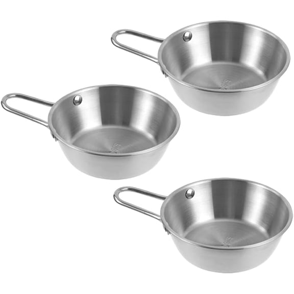 ABCISI 3pcs Korean Bowl with Handles, Korean Rice Wine Bowls, Stainless Steel Soup Bowl Makgeolli Bowls Camp Food Cup Salad Bowl Noodle Bowl for Home Tavern Hotel Party Banquet (Silver)