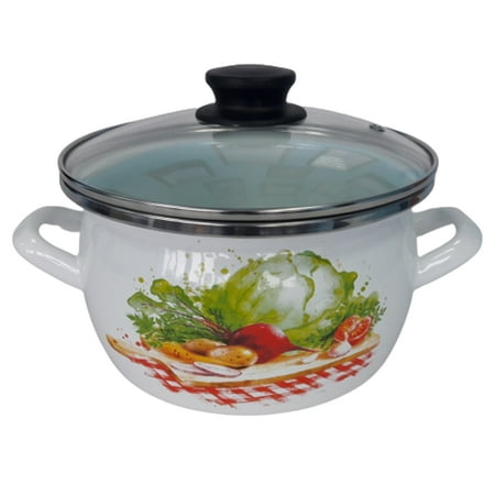 

Stylish Enamel Stock Pot Cooking Pot and Glass Lid for Partyware - Vegetables 3.2 Qt