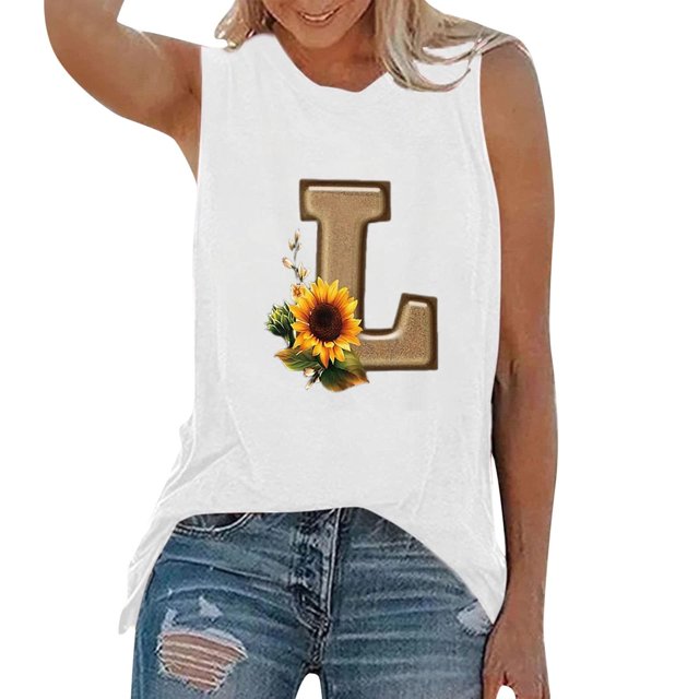 Camisetas sin mangas para mujer, chaleco fino de verano con estampado de margaritas y girasoles, chaleco sin mangas de manga corta, Jersey holgado informal, camisetas tipo túnica Fridja qr1883